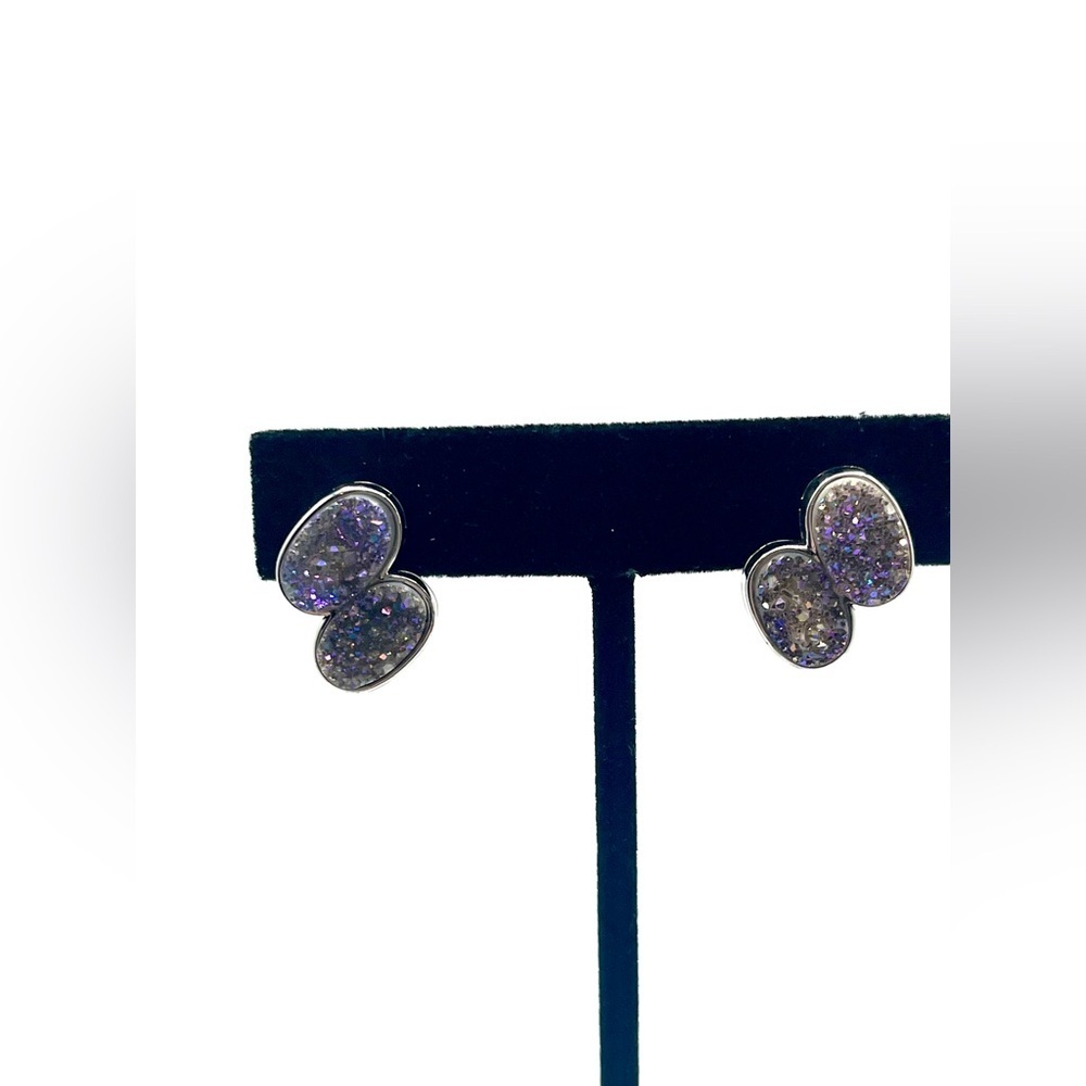 Sterling silver druzy stud earrings double oval 925 - Picture 4 of 9